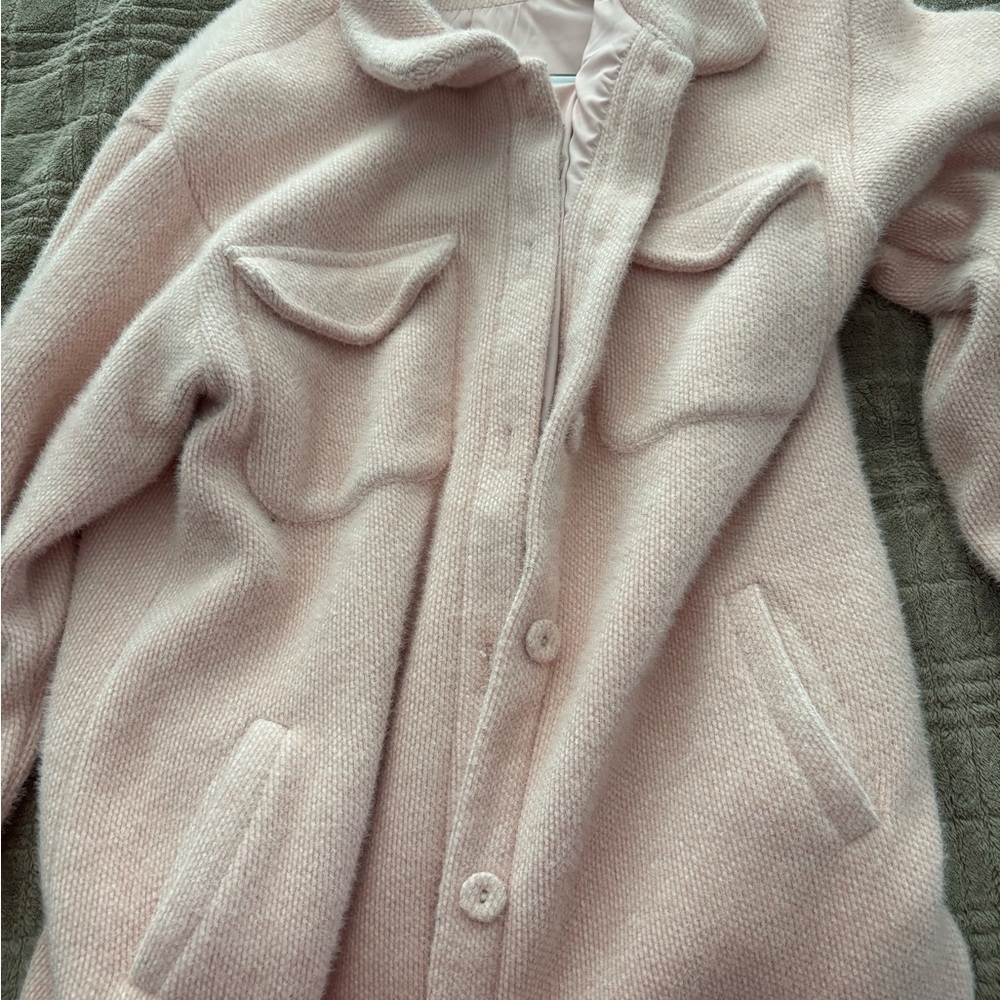 Soft Pink Button-Up Wool Coat